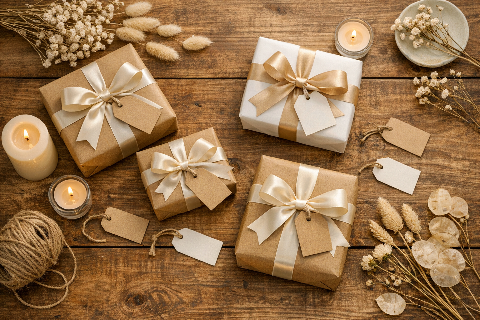 Pięknie zapakowane prezenty na stole